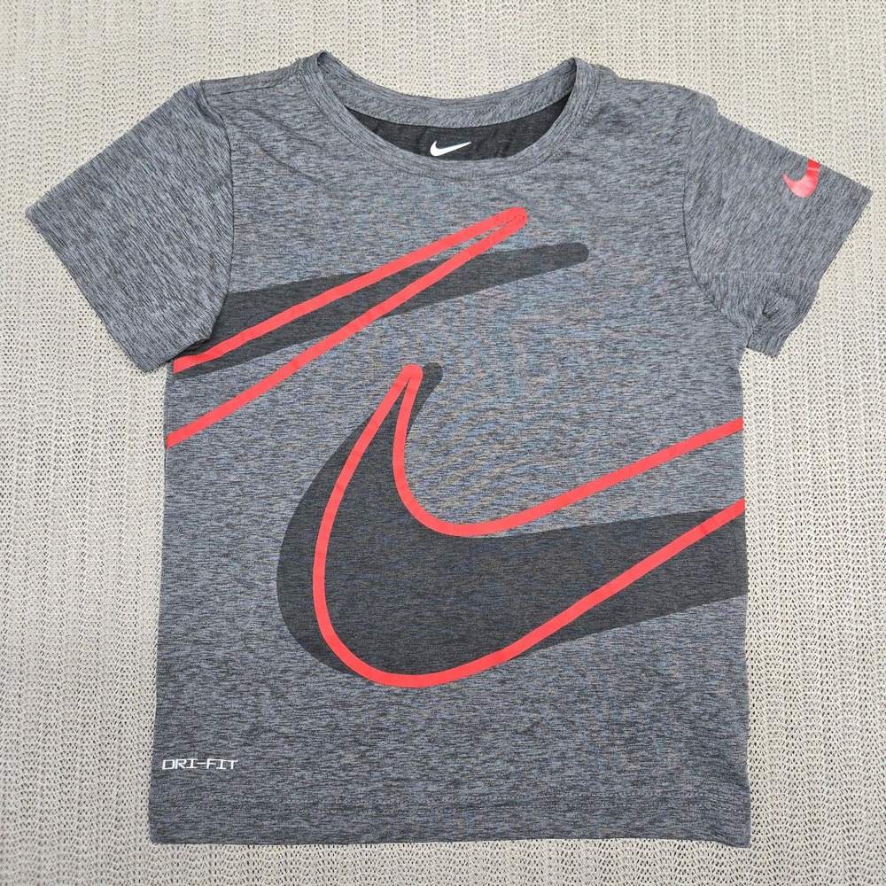 Nike Shirt Youth 5-6 Years Gray Dri-FIT Swoosh Graphic Short Sleeve Athletic